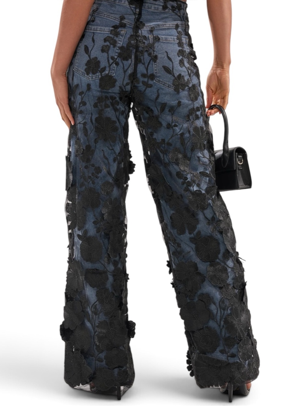 🔥🔥AKIRA DONT GIVE UP RELAXED DENIM WITH TULLE OVERLAY - Picture 4 of 7